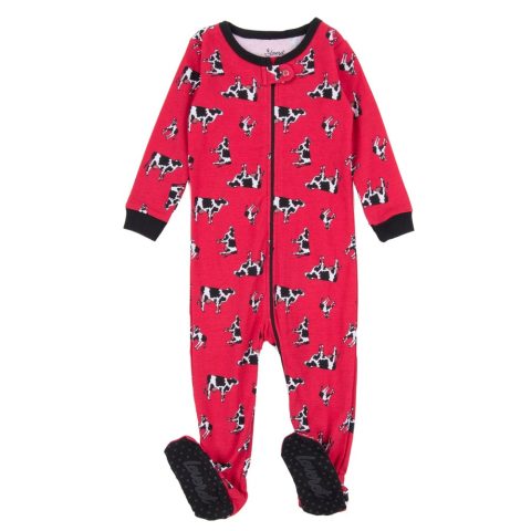 Kids Footed Cotton Pajamas Cow Red
