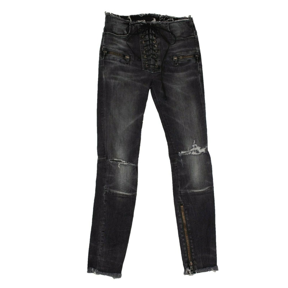 Unravel Project Dark Lace-Up Skinny Jeans – Denim