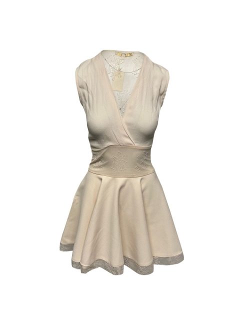 Maje Lace Detail Mini Dress in Cream Viscose 7766491103292
