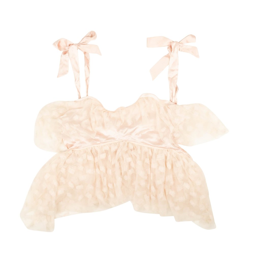 Rodarte Embroidered Tulle Bow Tiered Top – Light Pink