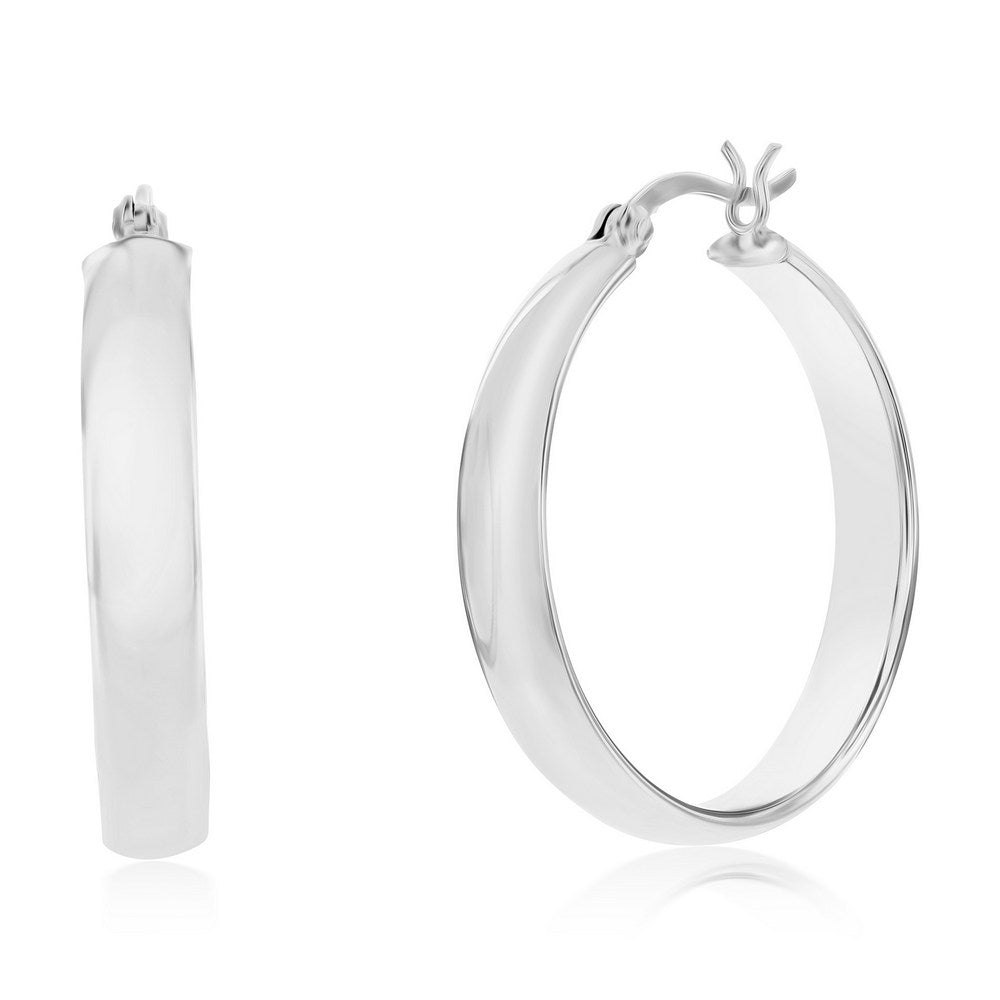 Sterling Silver or Gold Plated over Sterling Silver 5x31mm Fancy Flat Hoop