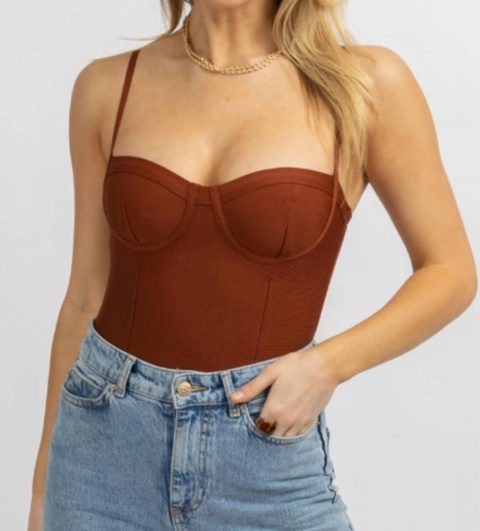Bustier Sleeveless Stretch Bodysuit In Brick