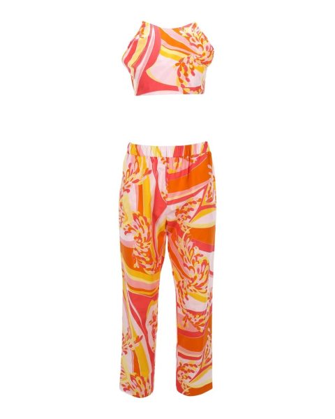 Emilio Pucci Lilly Halterneck Backless Crop Top and Pants Set in Multicolor Cotton 7766491791420