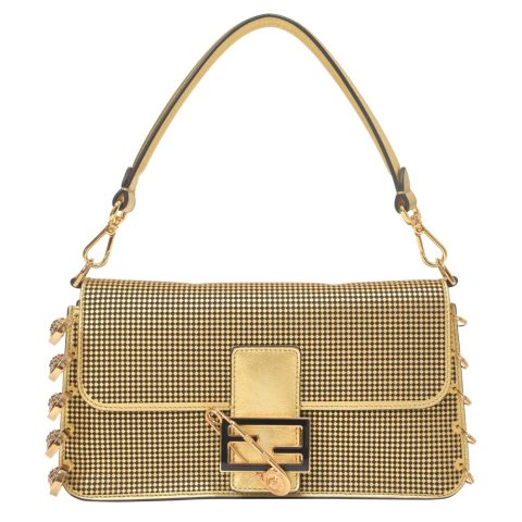 Fendace Brooch Baguette Bag in Gold Leather 7766493626428