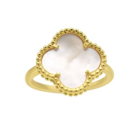 Adjustable White Mother of Pearl Flower Ring gold