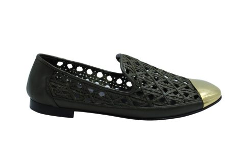 Giuseppe Zanotti Perforated Flats with Gold Captoe in Green Leather 7766494773308