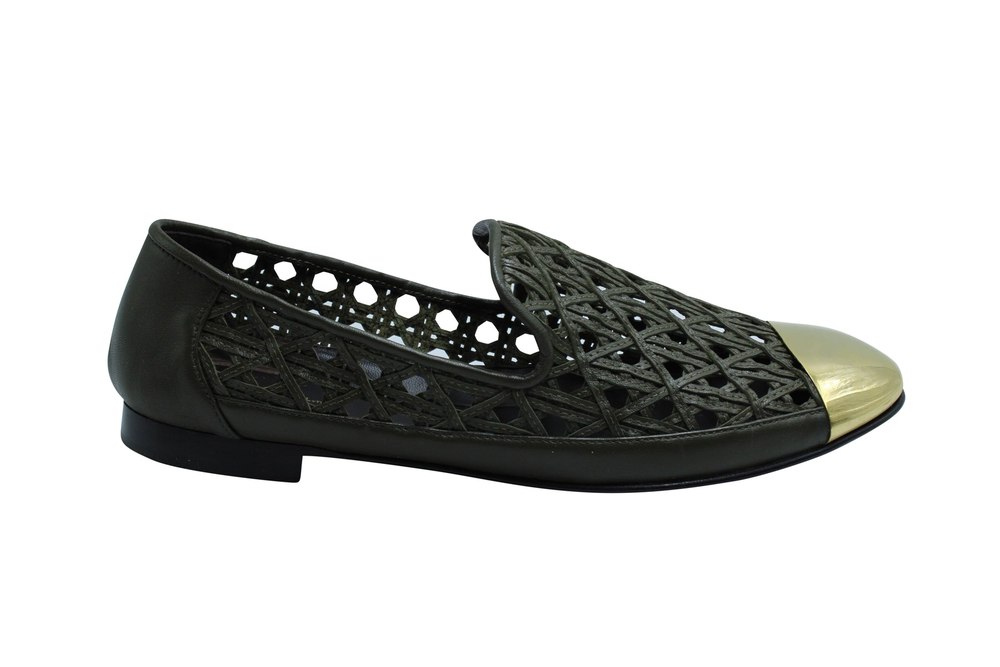 Giuseppe Zanotti Perforated Flats with Gold Captoe in Green Leather 7766494773308