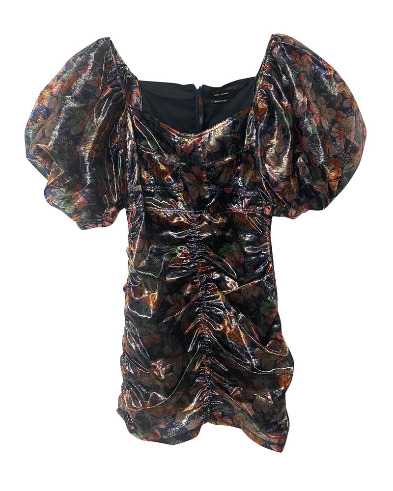 Isabel Marant Puff Sleeve Dress in Multicolor Polyester 7766497722428
