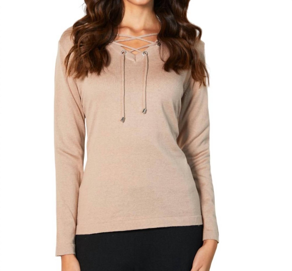 V-Neck Grommet Top In Sand