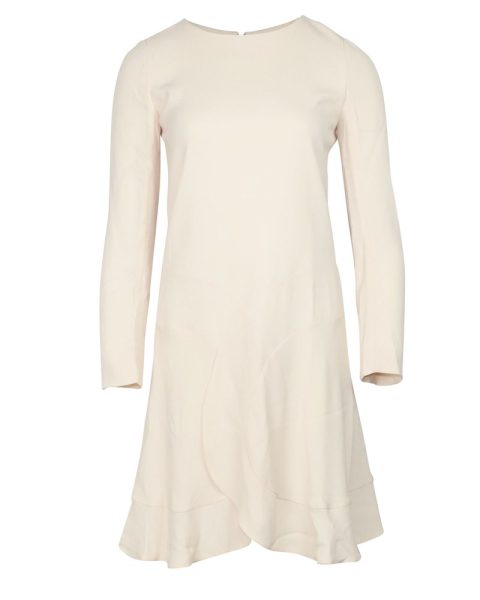 Chloe Long Sleeve Dress with Ruffle in Cream Crepe 7766498312252