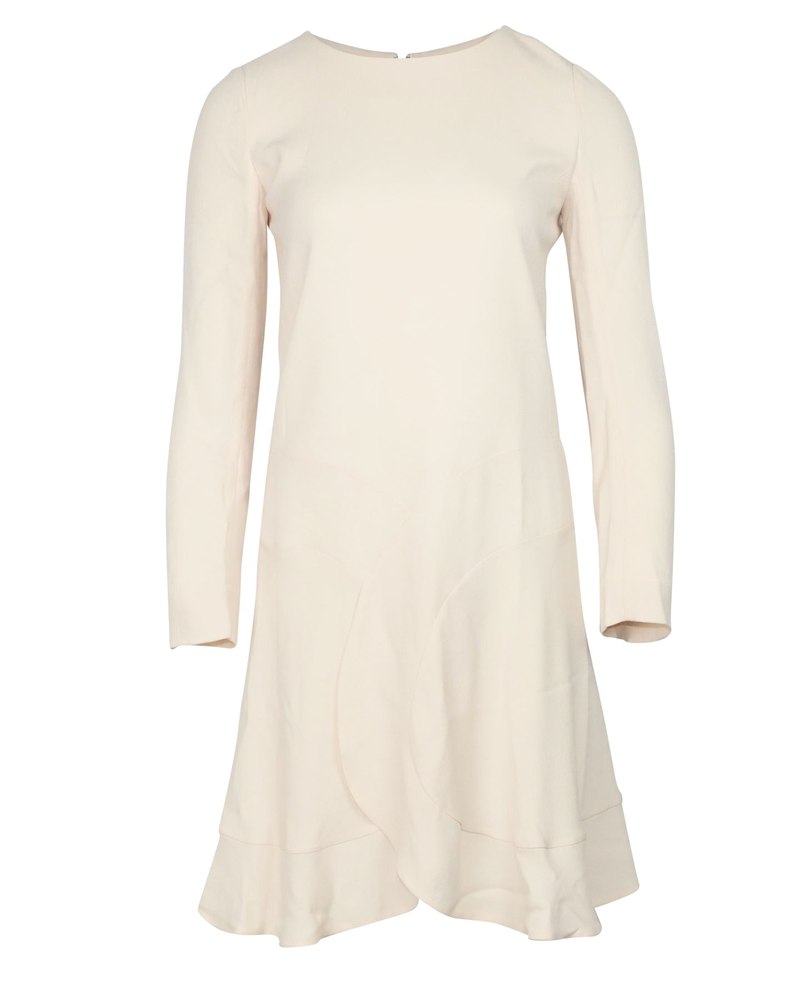 Chloe Long Sleeve Dress with Ruffle in Cream Crepe 7766498312252