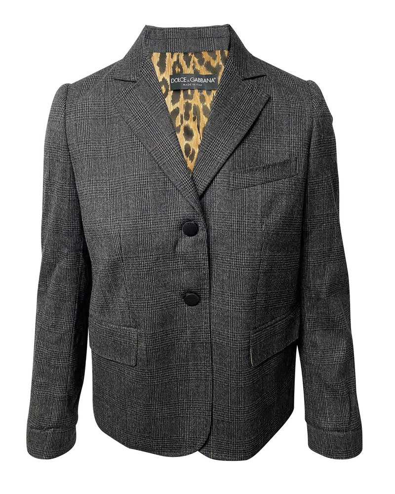 Dolce & Gabbana Single Breasted Leopard Print Lining Blazer In Grey Wool 7766498705468