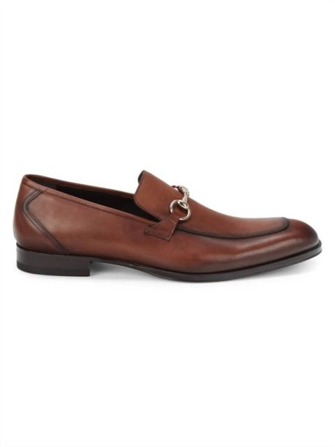 Men’s Apron Toe Leather Bit Loafers In Dark Cognac