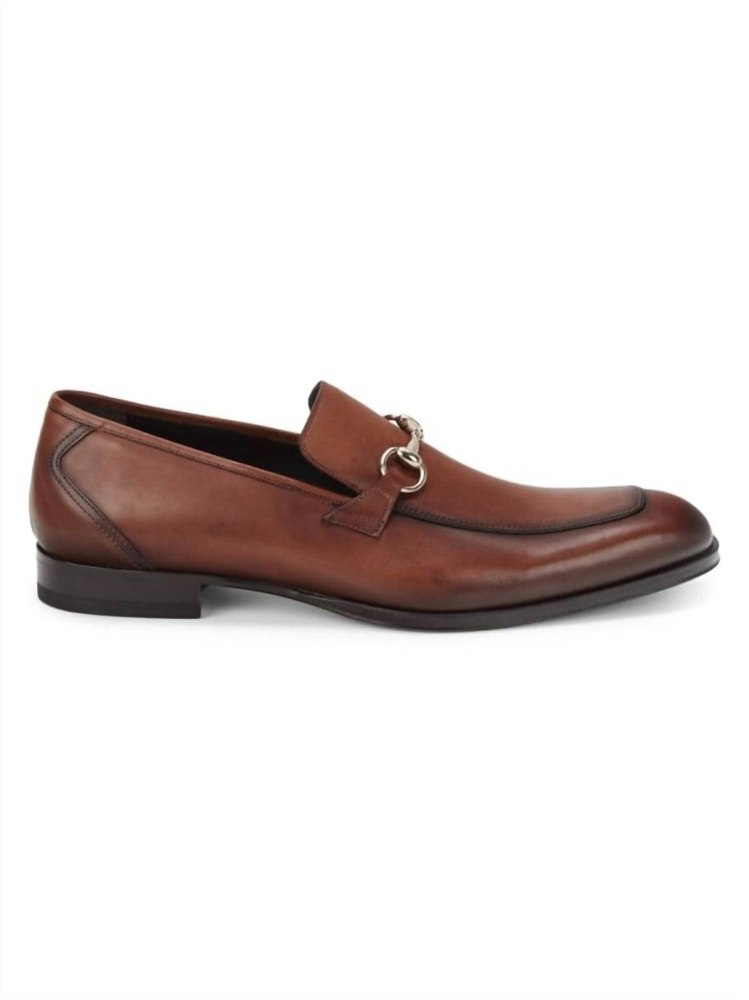 Men’s Apron Toe Leather Bit Loafers In Dark Cognac
