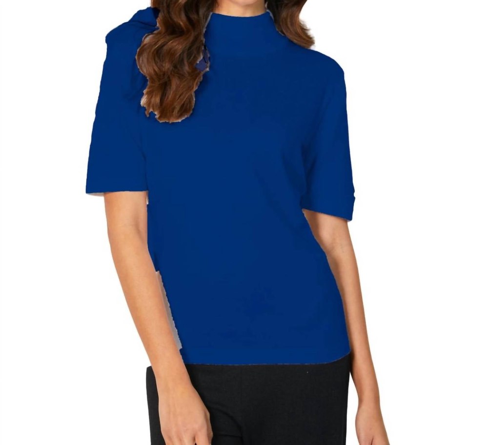 Short Sleeve Mock Neck Top In Cadet