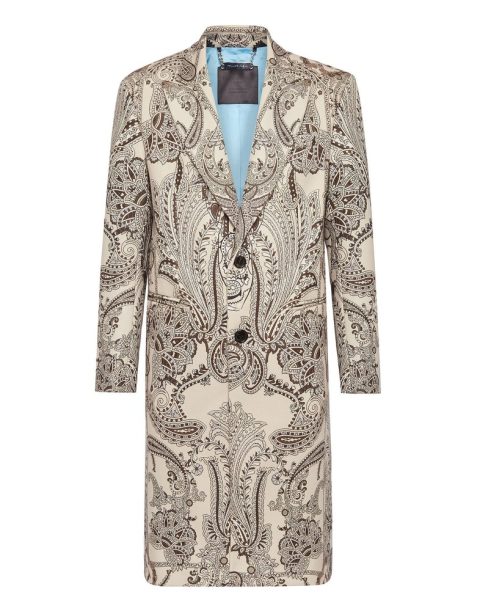 Wool Long Coat Paisley Foulard 7676517613628