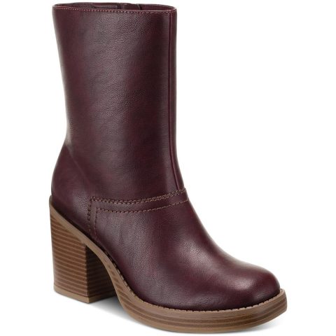 Denverr Faux Leather Stacked Mid-Calf Boots