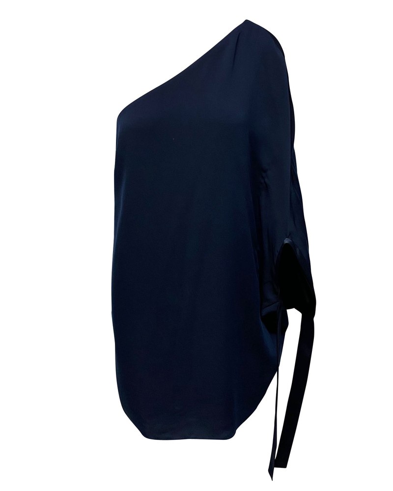 Halston Heritage One Shoulder Dress in Navy Blue Polyester 7766506471484