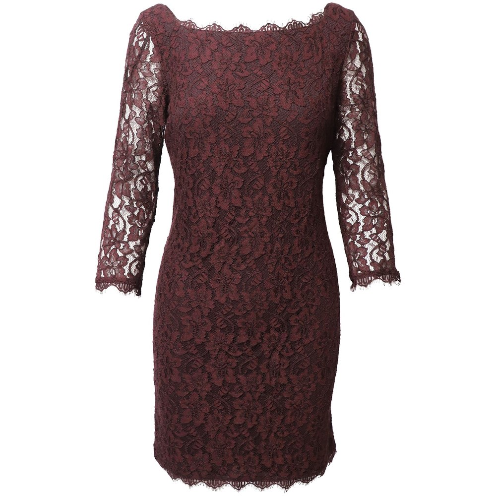 Diane Von Furstenberg Lace Dress in Burgundy Rayon 7766502867004