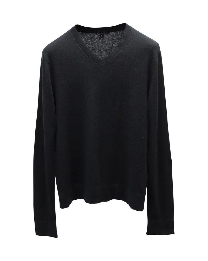 Theory V-neck Sweater in Black Cashmere 7766503850044
