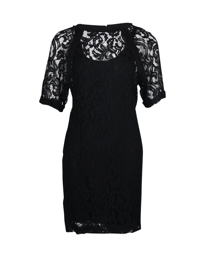Maje Lace with Slip Dress in Black Viscose 7766502375484