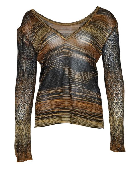 Missoni V Neck Metallic Sweater in Brown Rayon 7766507880508