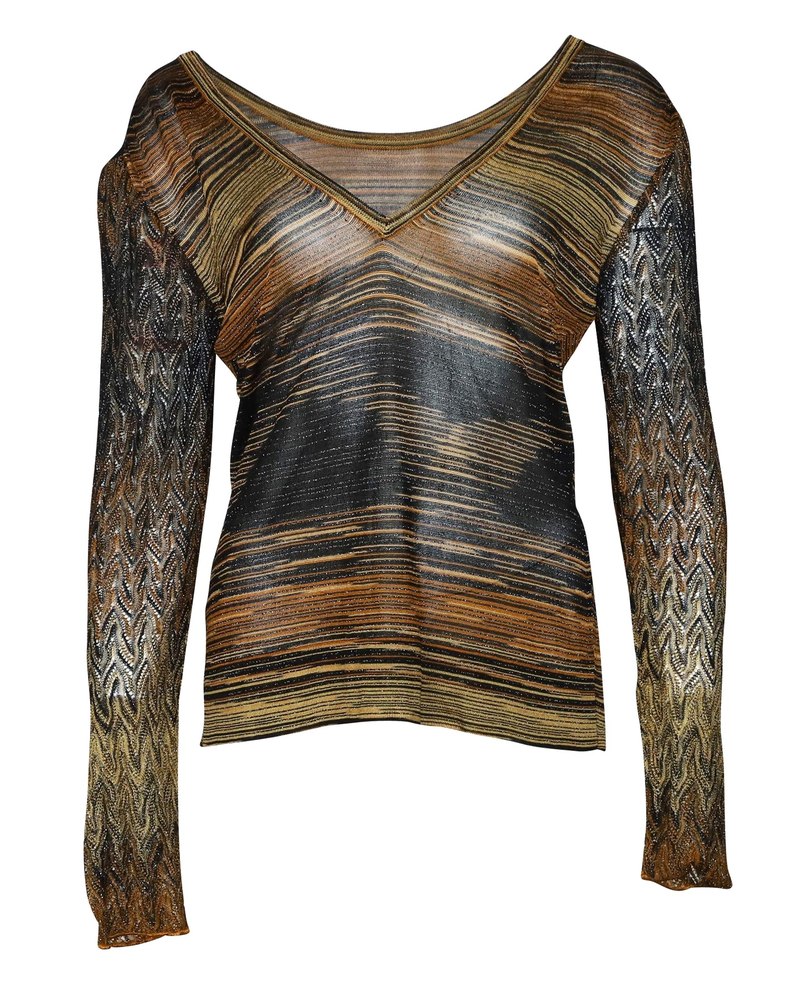 Missoni V Neck Metallic Sweater in Brown Rayon 7766507880508