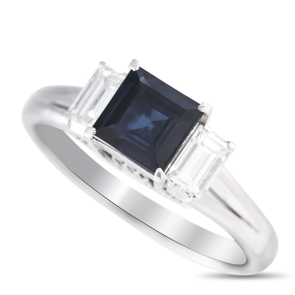 LB Exclusive Platinum 0.40ct Diamond and Sapphire Three Stone Ring #3601 7676545105980