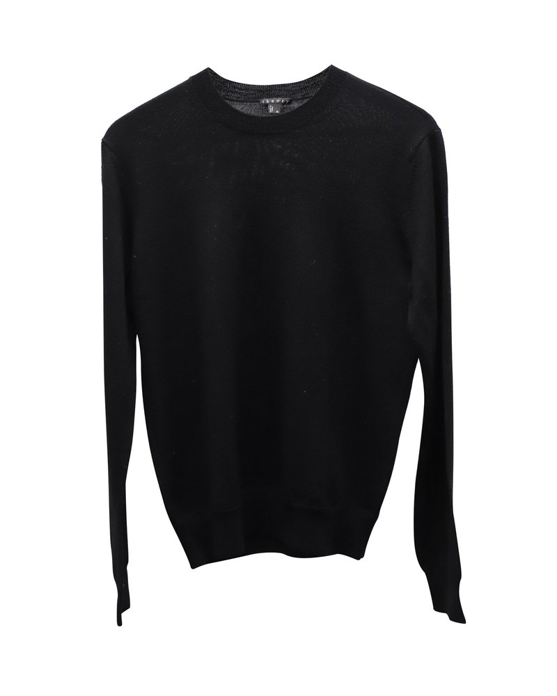 Theory Crewneck Sweater in Black Wool 7766509420604