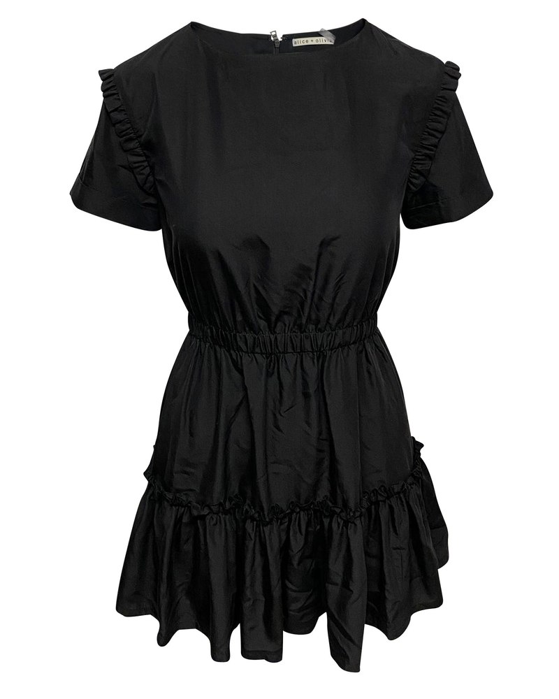 Alice + Olivia Garner Ruffled Mini Dress in Black Modal 7766511026236