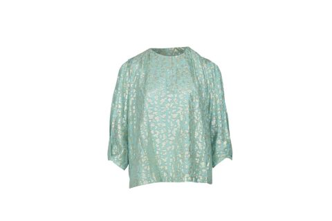 Diane von Furstenberg Astor Metallic-Print Top in Teal Silk 7766510731324