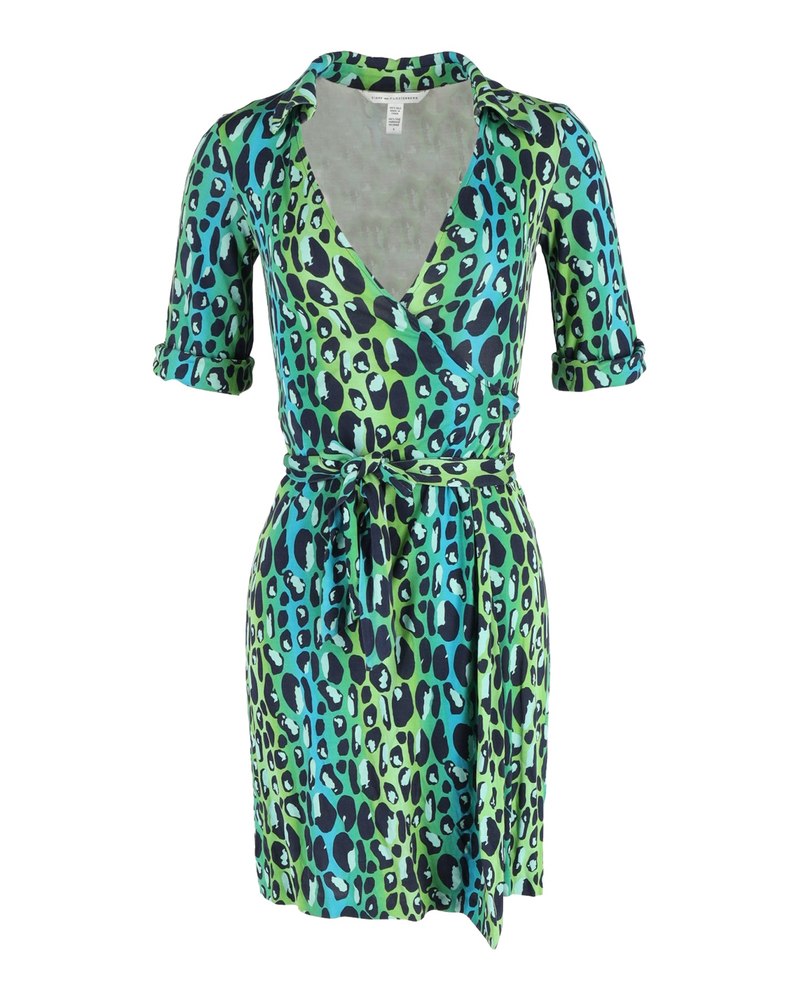 Diane Von Furstenberg Printed Wrap Dress in Green Silk
