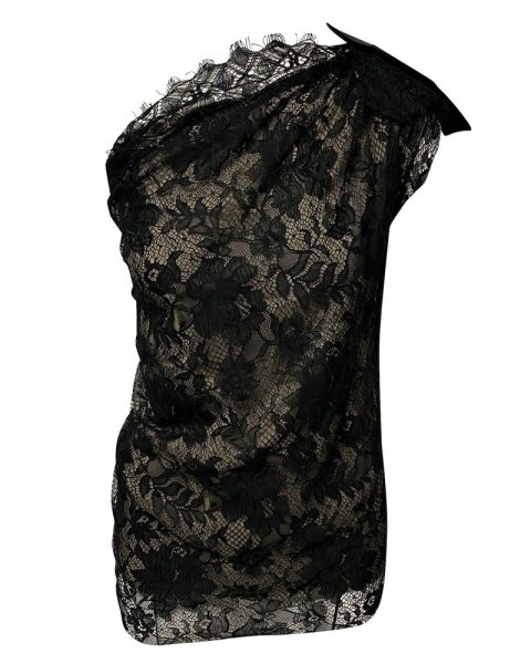 Lanvin One Shoulder Top in Black Lace 7766517284924