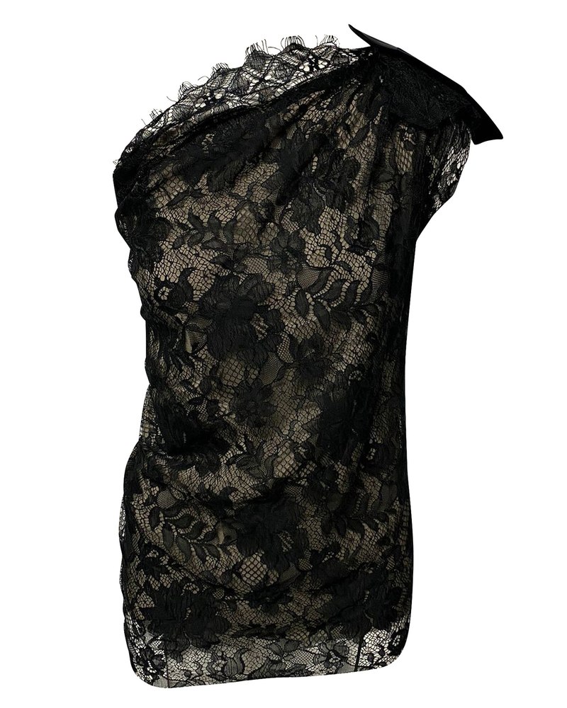 Lanvin One Shoulder Top in Black Lace 7766517284924