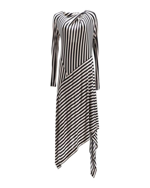 Petar Petrov Dasha Striped Midi Dress in White Viscose 7766518202428