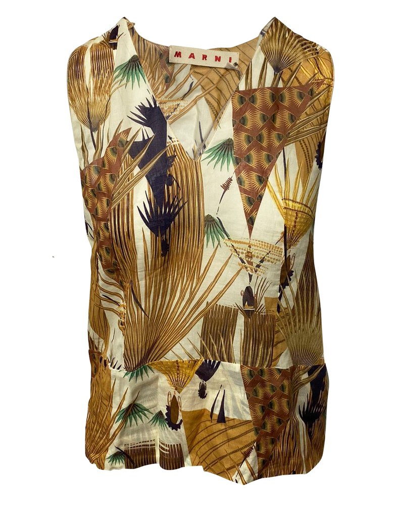 Marni Printed V-neck Tank Top in Multicolor Cotton 7766517940284