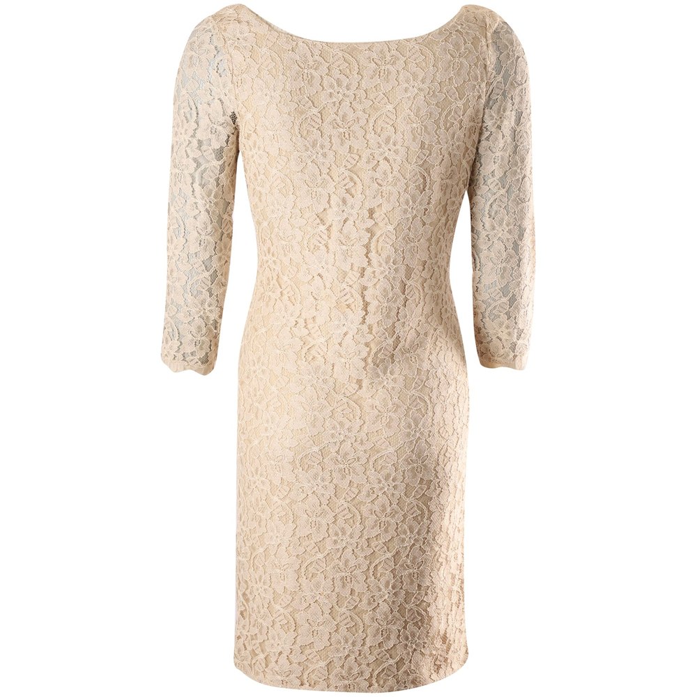 Diane Von Furstenberg Long Sleeve Zarita Lace Dress in Beige Rayon 7766517907516