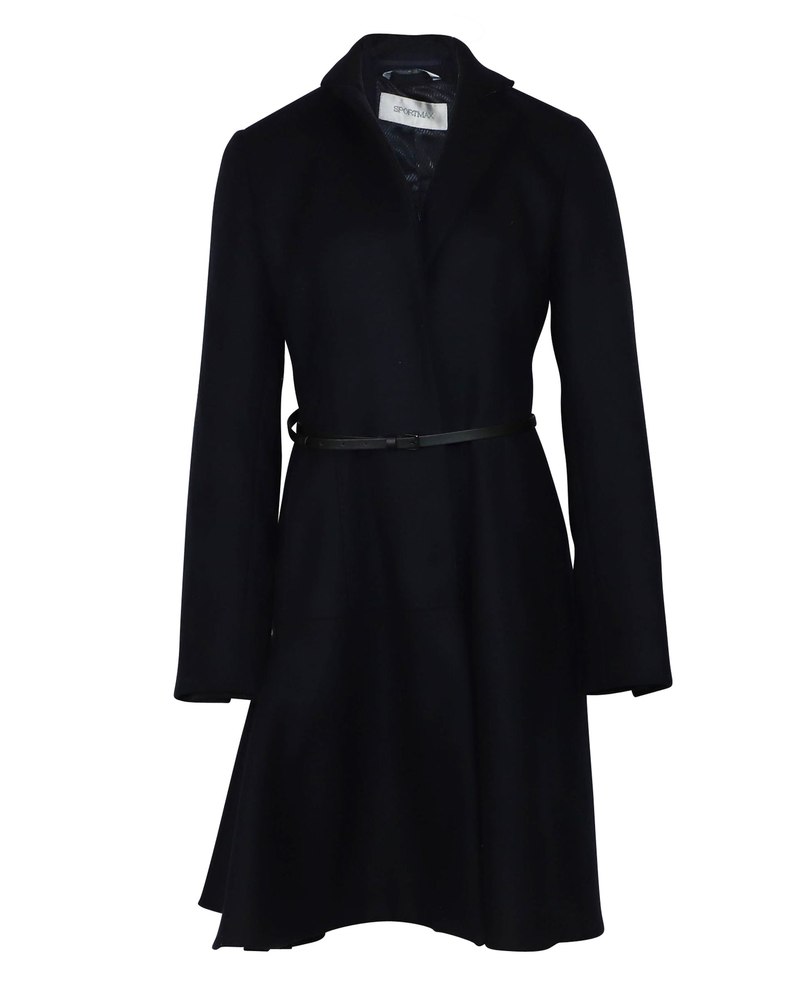 Sportmax Malia Belted Coat in Midnight Blue Wool 7766518300732