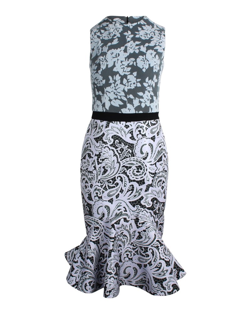 Mary Katrantzou Floral Midi Dress in Light Blue Polyester 7766519185468