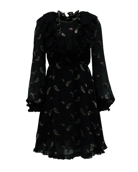 Chloé Paisley Ruffle Mini Dress in Black Cotton 7766516826172