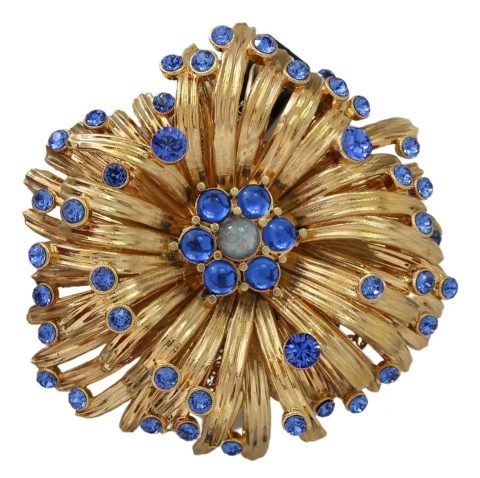 Dolce & Gabbana Brass blue Crystals Embellished Jewelry Women’s Brooch 7676552937532
