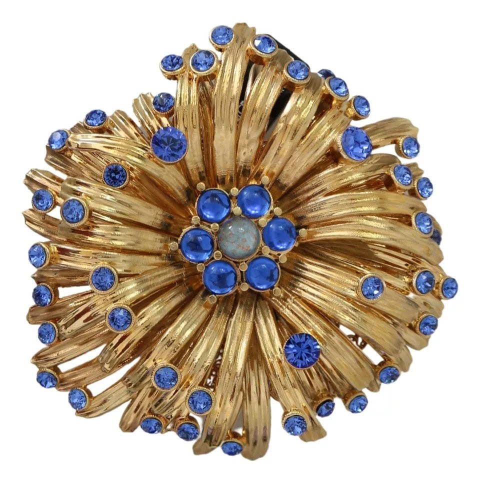 Dolce & Gabbana Brass blue Crystals Embellished Jewelry Women’s Brooch 7676552937532