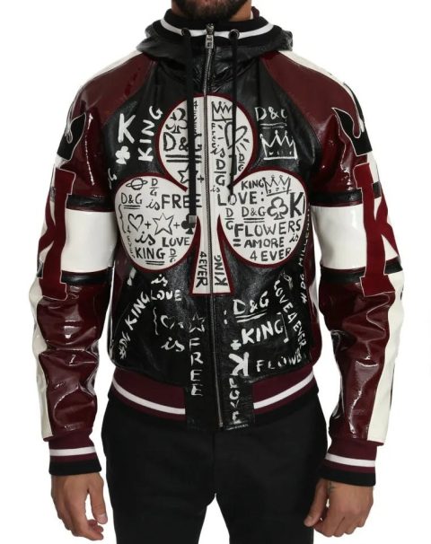 Dolce & Gabbana Hooded Leather DG King of Love Men’s Jacket 7676554149948