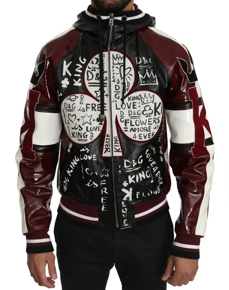 Dolce & Gabbana Hooded Leather DG King of Love Men’s Jacket 7676554149948