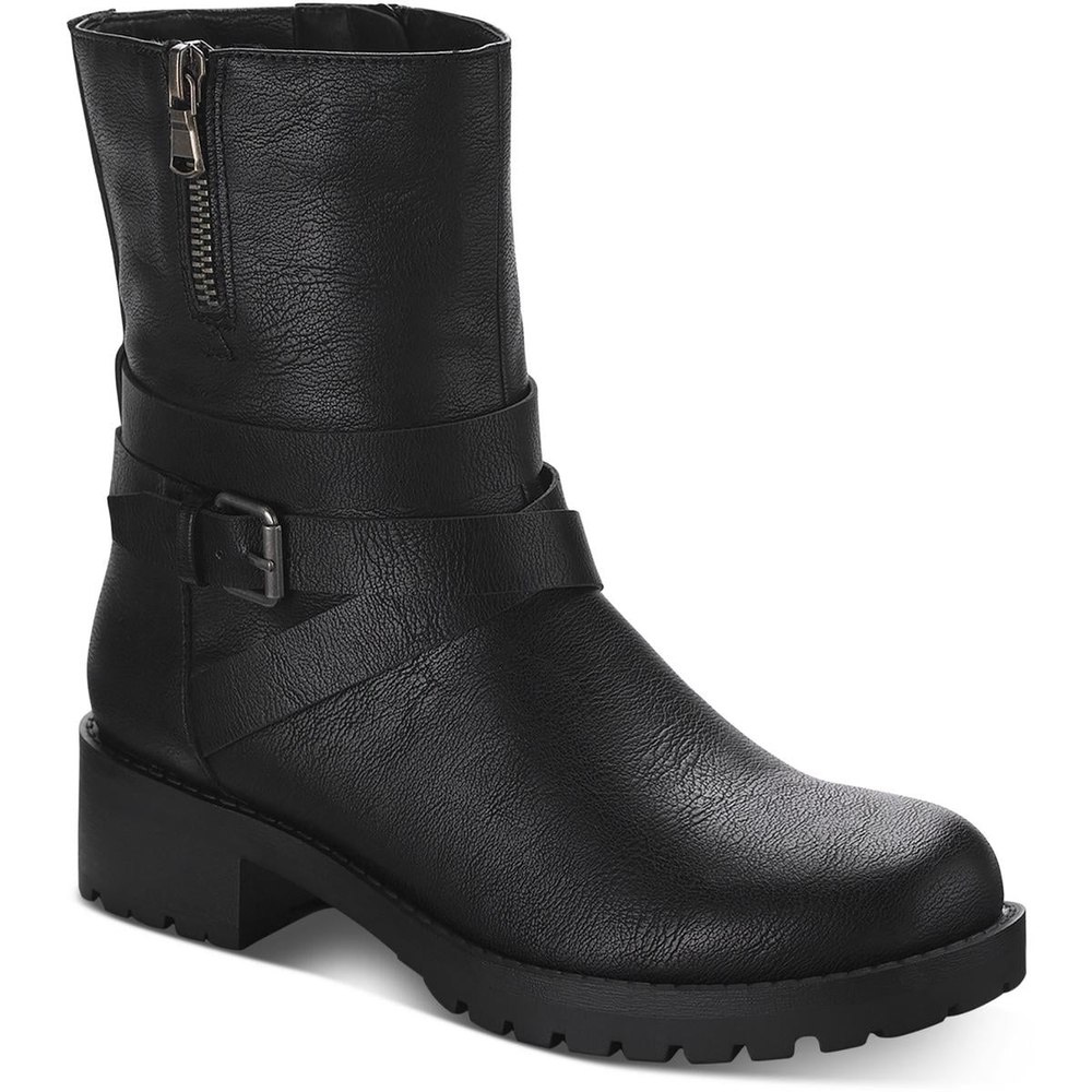 Stellaa Faux Leather Lugged Sole Motorcycle Boots