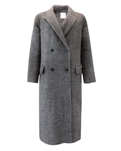 Sandro Juno Double-Breasted Coat In Grey Wool 7766521446460