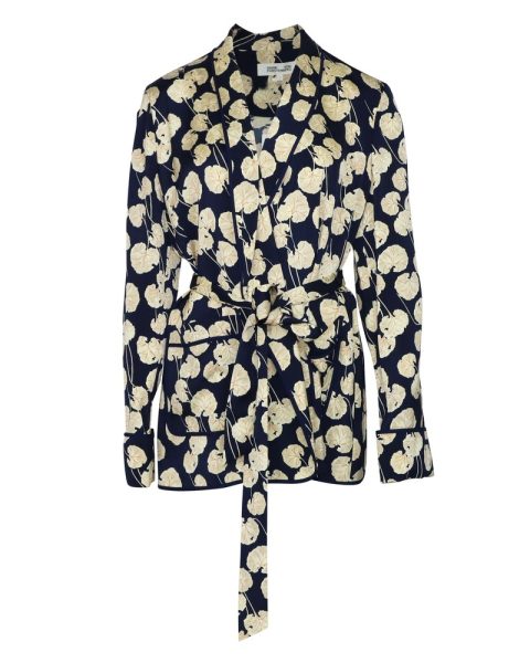 Diane Von Furstenberg Kimono Wrap Jacket in Navy Blue Viscose 7766522003516