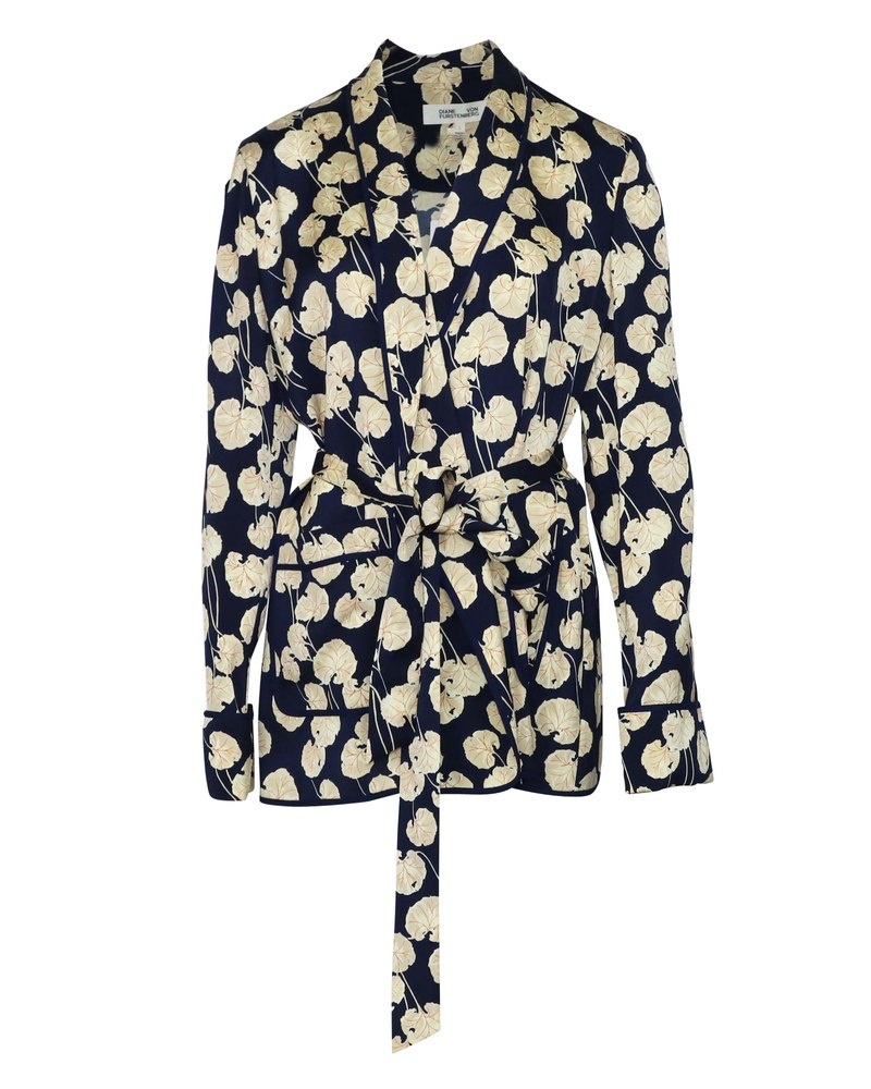 Diane Von Furstenberg Kimono Wrap Jacket in Navy Blue Viscose 7766522003516