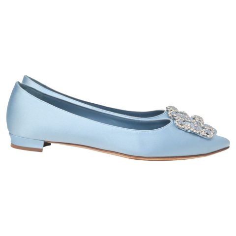 Manolo Blahnik Hangisi Flats in Light Blue Satin 7766522101820