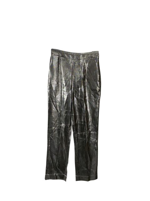 Isa Arfen Slim Fit Pants in Silver Lamé 7766523084860
